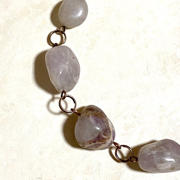 Rustic Amethyst Tumbled Stone Necklace, Genuine Gemstone + Copper Chain - Picture 8 of 15